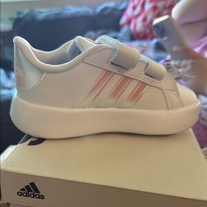 Adidas White and Pink Velcro Sneakers with Cushioned Sole